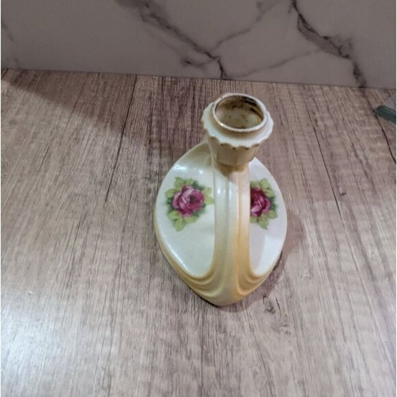 Vintage Ceramic Porcelain Chamberstick Candle Holder With Pink Rose Design ag - Picture 5 of 11